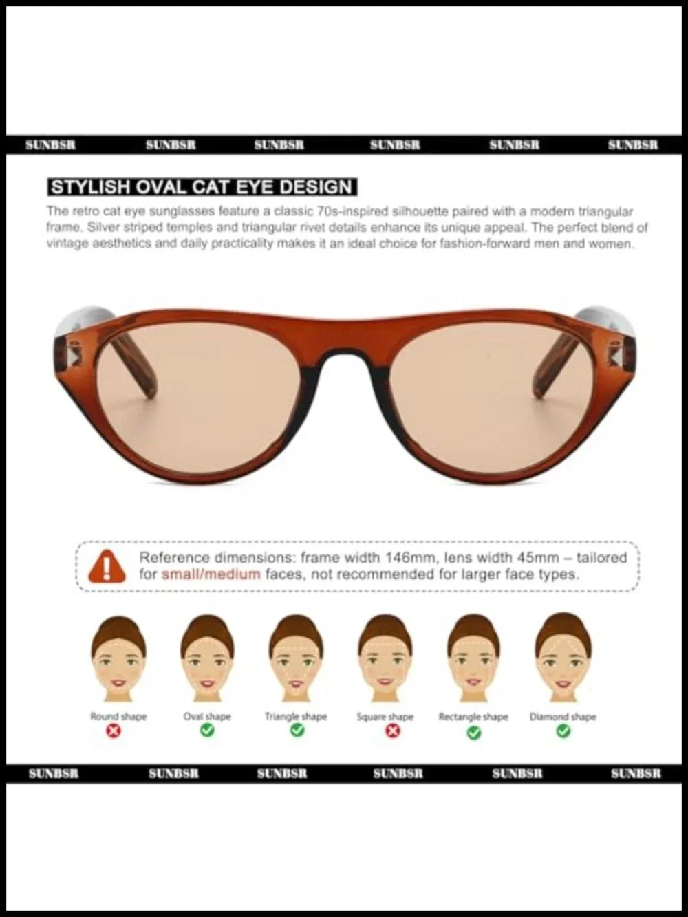 Retro Oval Cat Eye Sunglasses UV400 Protection Unisex Vintage Shades